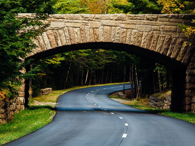 A bridge in Acadia National Park in Autumn.