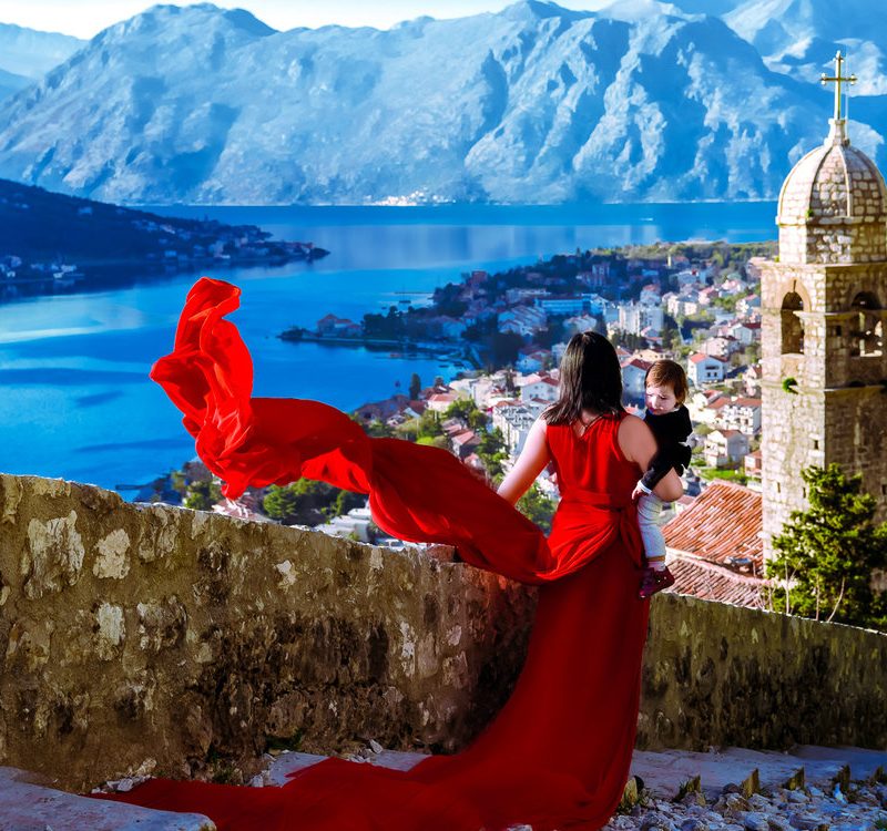 Approaching the church, Our Lady of Remedy in Kotor, Montenegro. The Bay of Kotor is in the background.