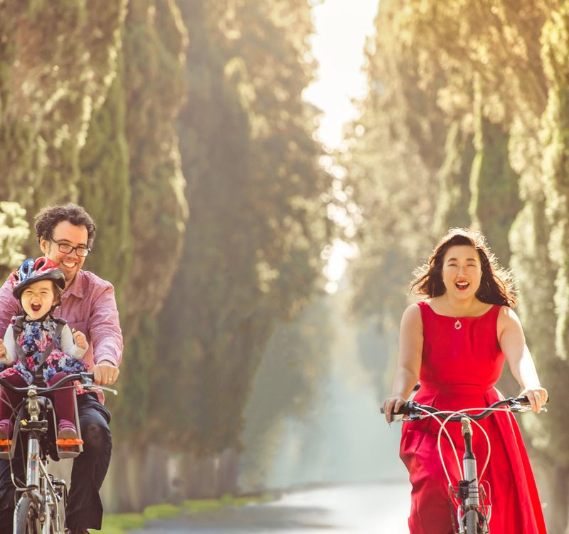 Gong for a family bike ride on the Appian Way in Rome, Italy.