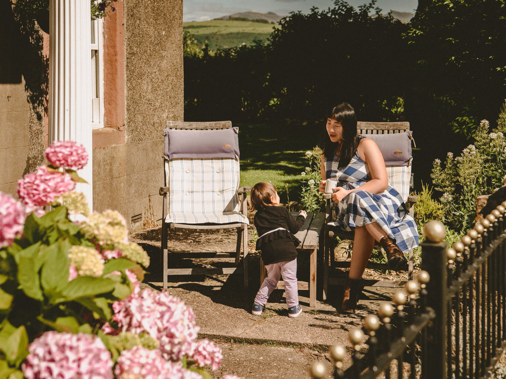 Relaxing in a Cumbrian backyard. Since we're in England, why not a cup of tea?