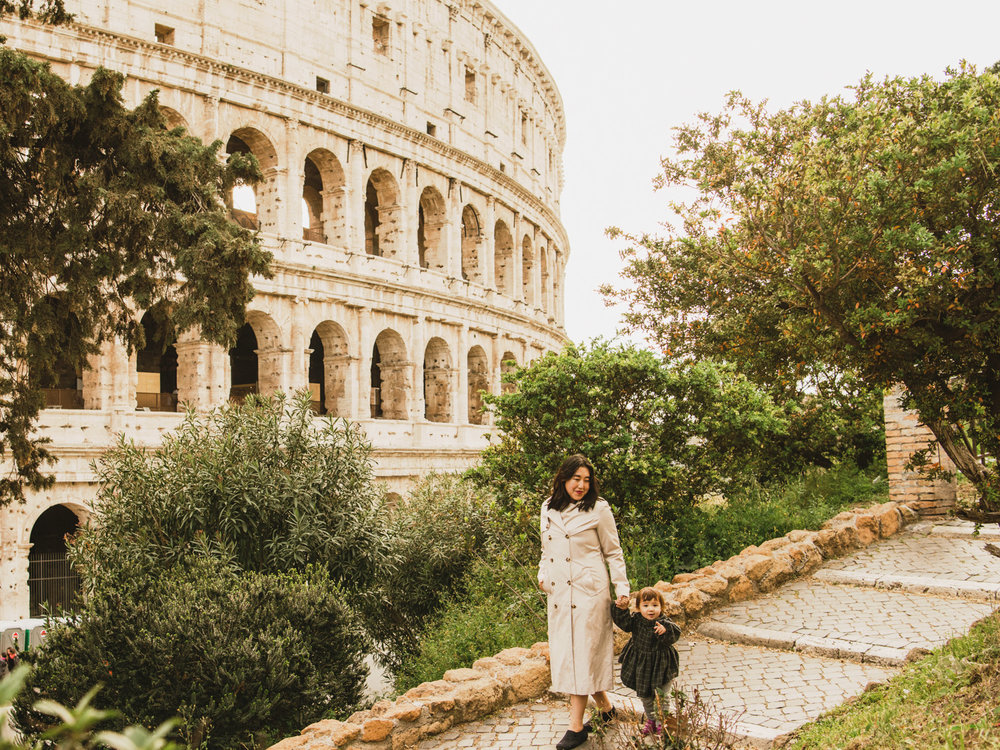 No crowds on the stairs behind the roman colosseum.