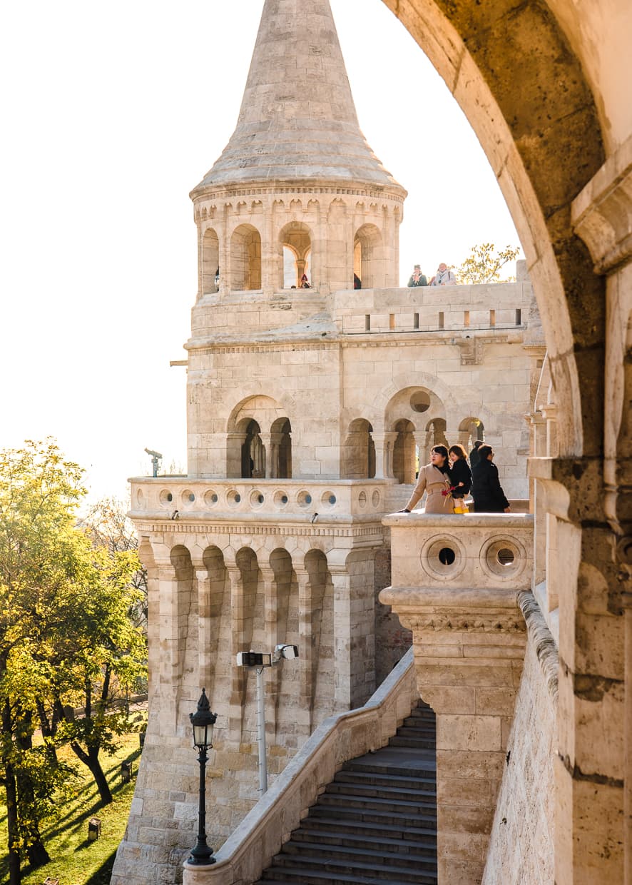 Posing on a balcony at the Fisherman's Bastion.