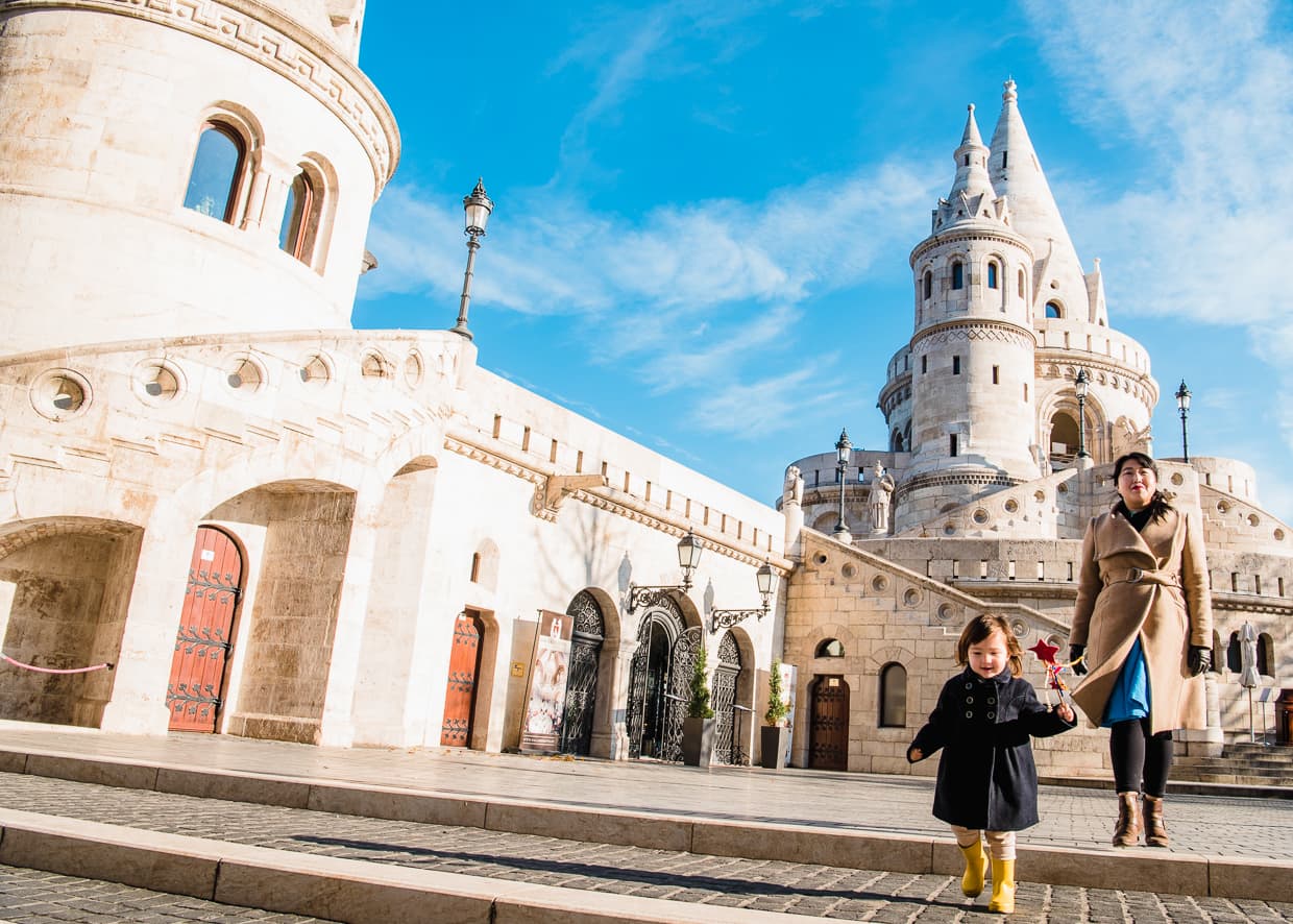 Exploring Budapest, Hungary at the Fisherman's Bastion.