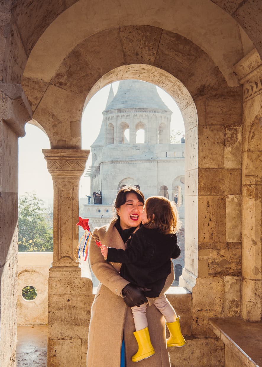 Goofing around during our November trip to the Fisherman's Bastion.