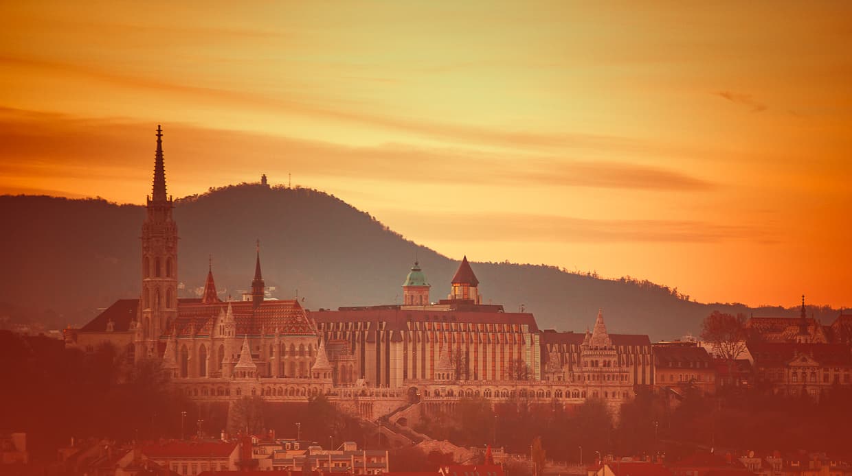 The Fisherman's Bastion at Sunset at 200mm.