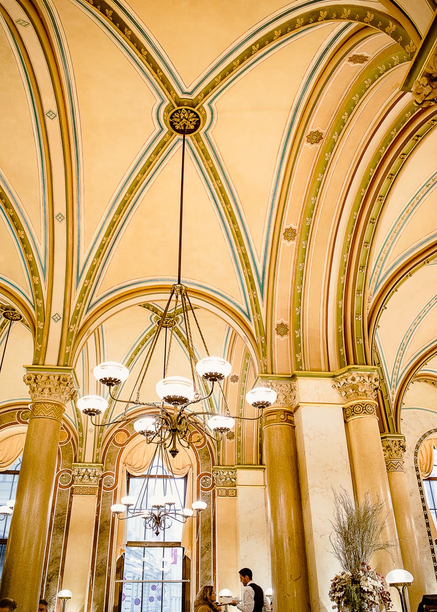 The beautiful arches and ceiling of Vienna, Austria's Cafe, Central.