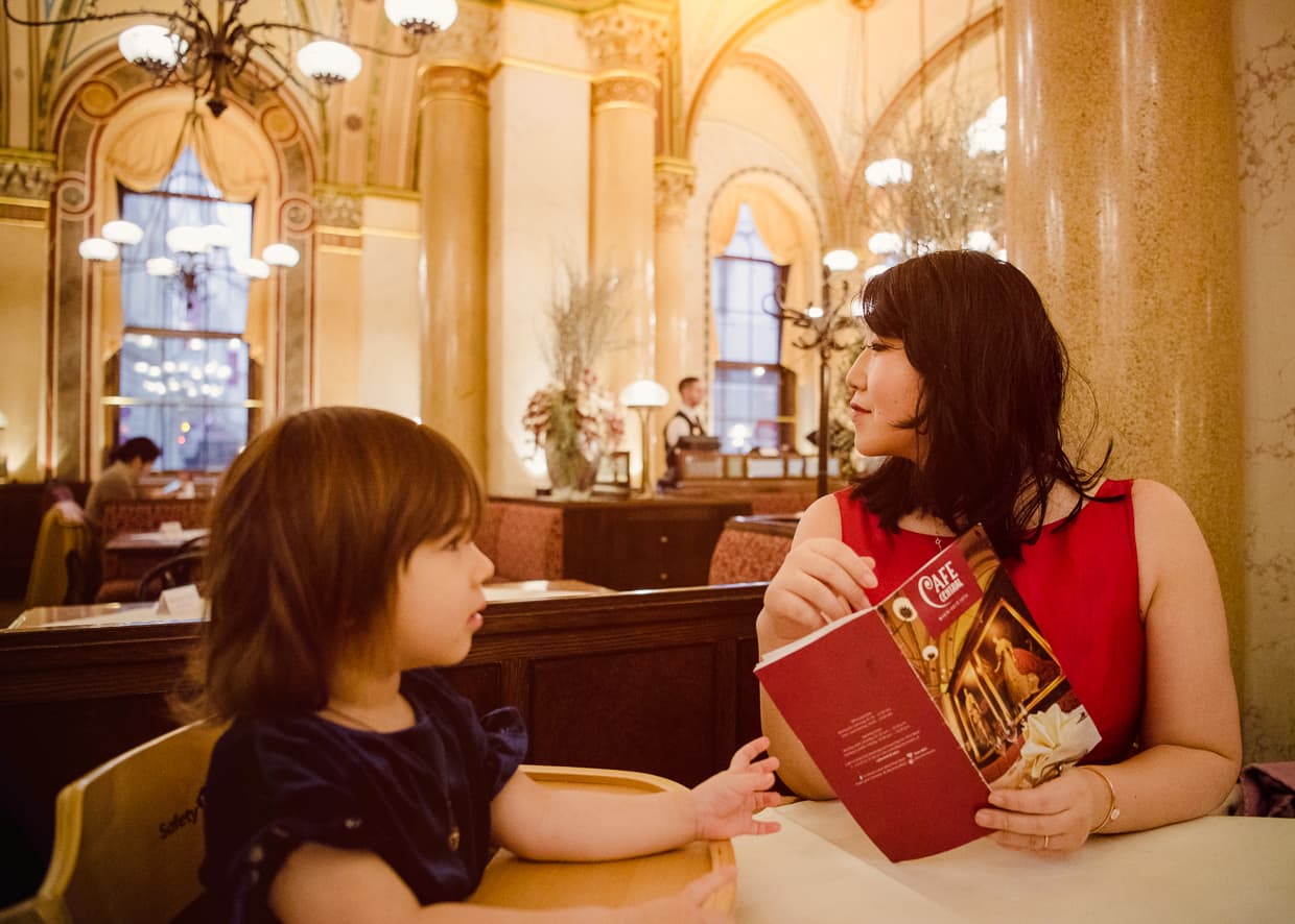 Photographing breakfast in Vienna's Cafe Central.