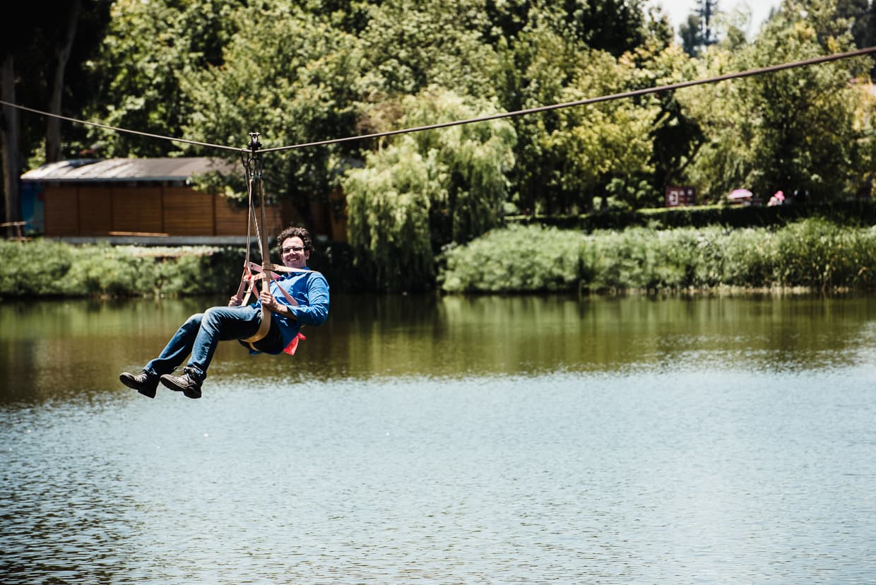 The Yunnan Ethnic Village zip-line across a canal.