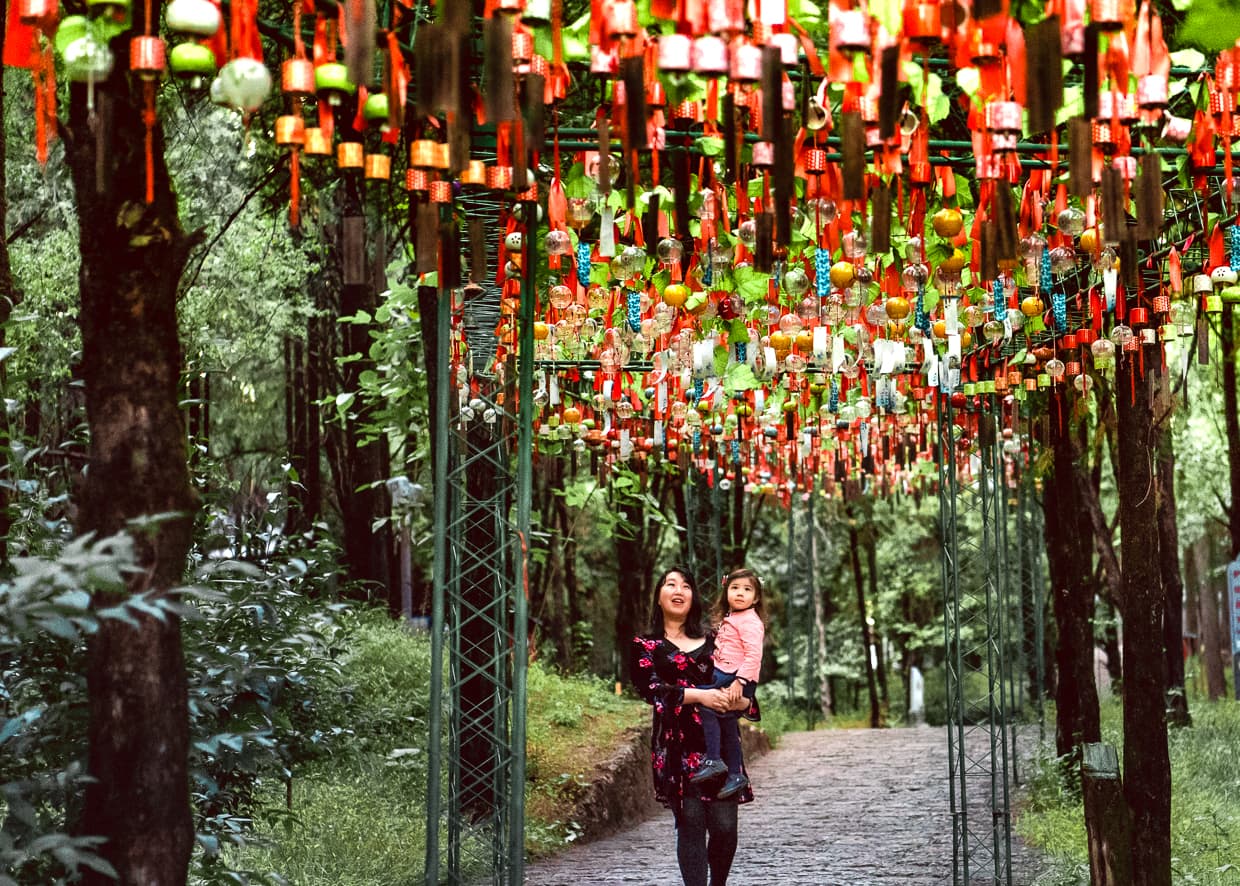 A canopy of wishing bells on Lion Hill. Lijiang, China.