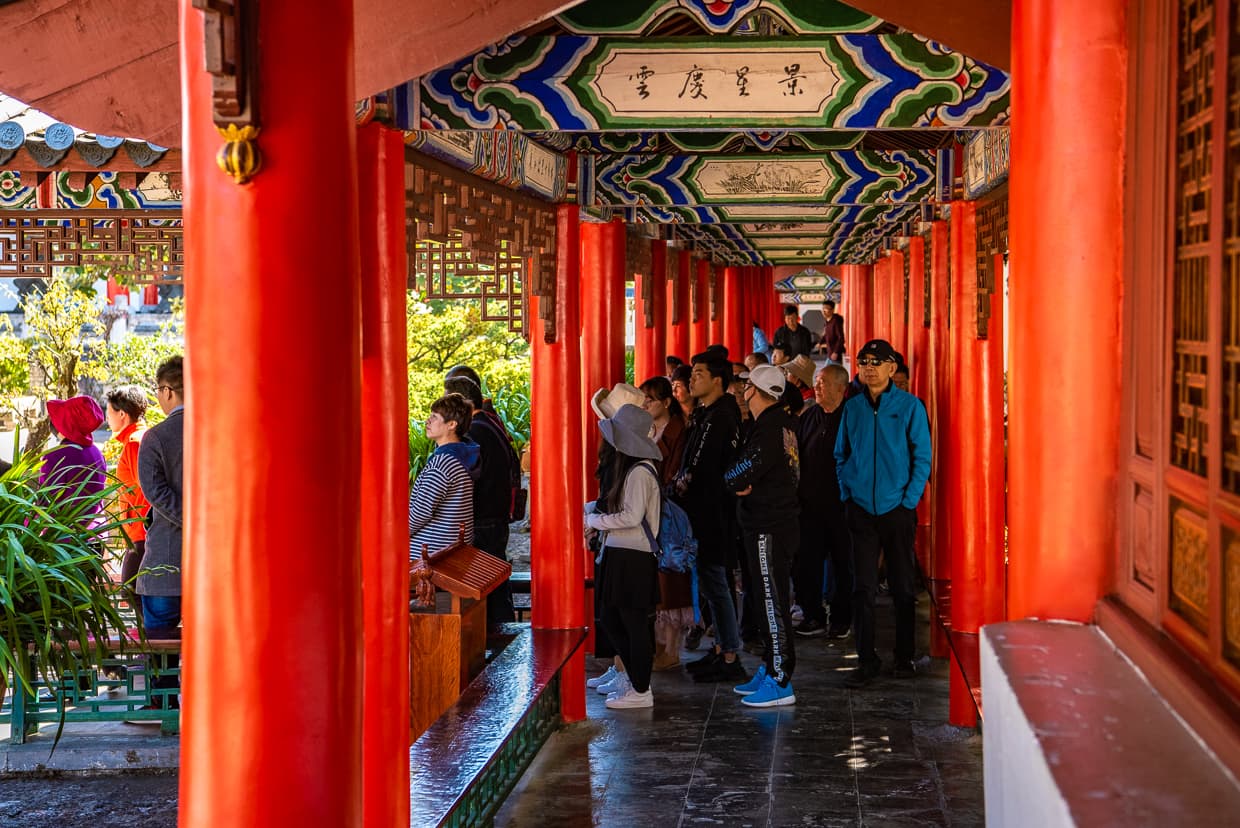 A Chinese tour group in Lijiang, China.