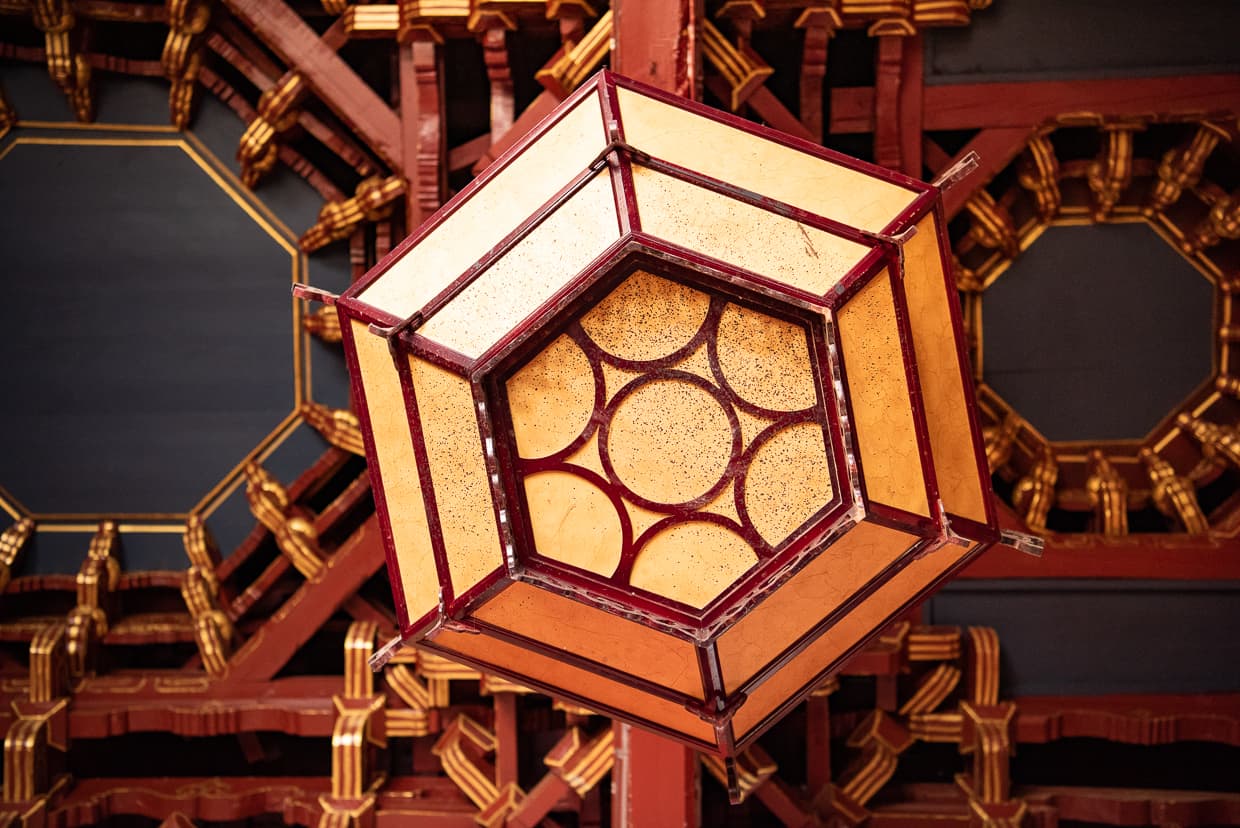 A ceiling lamp in Lijiang, China at Mufu Palace.