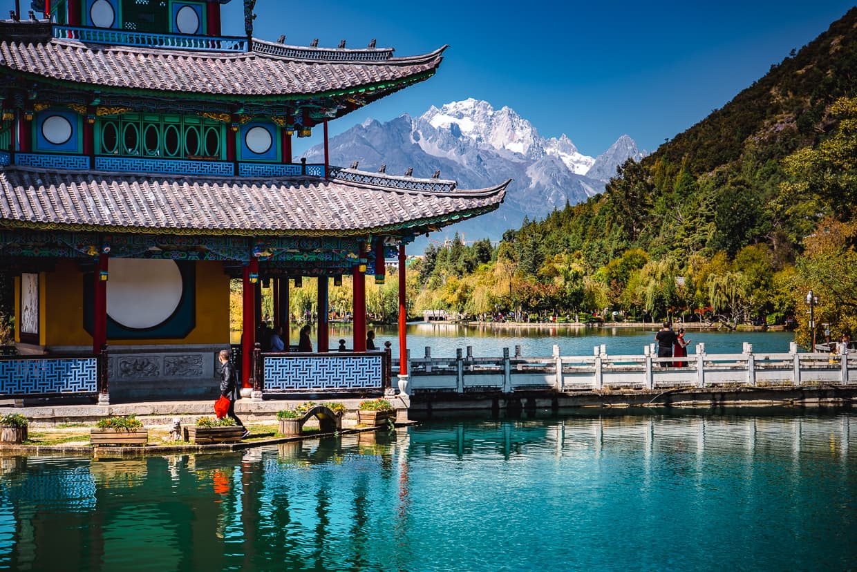 Deyuelou Pavilion in the Black Dragon Pool. Lijiang, China