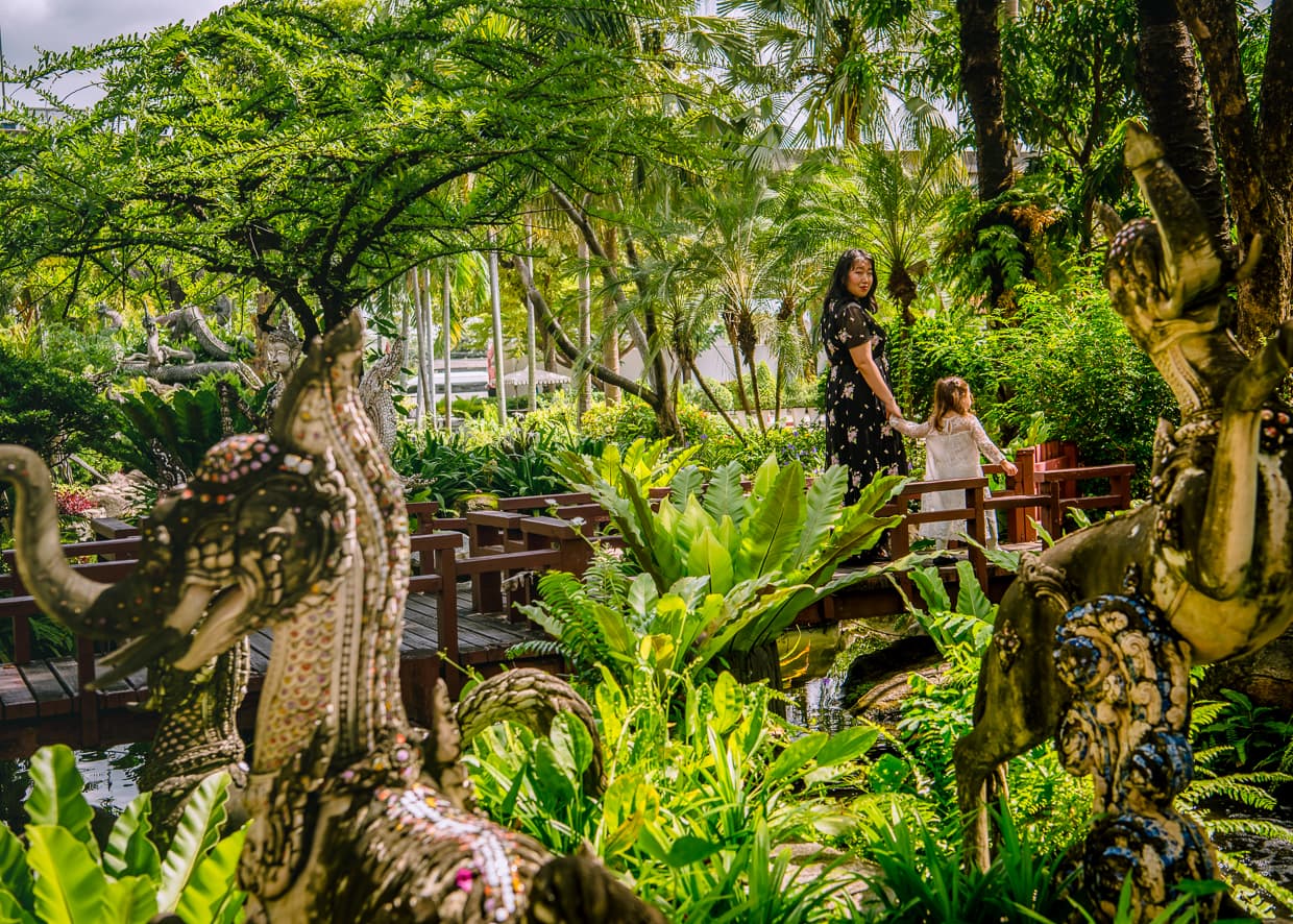 Tropical gardens in Bangkok, Thailand.