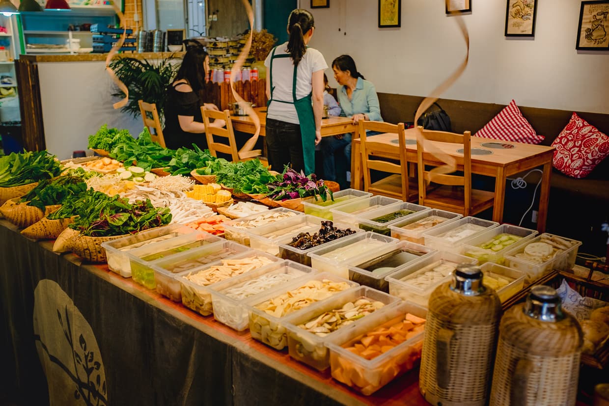A vegetarian hot pot restaurant in Dali, China.