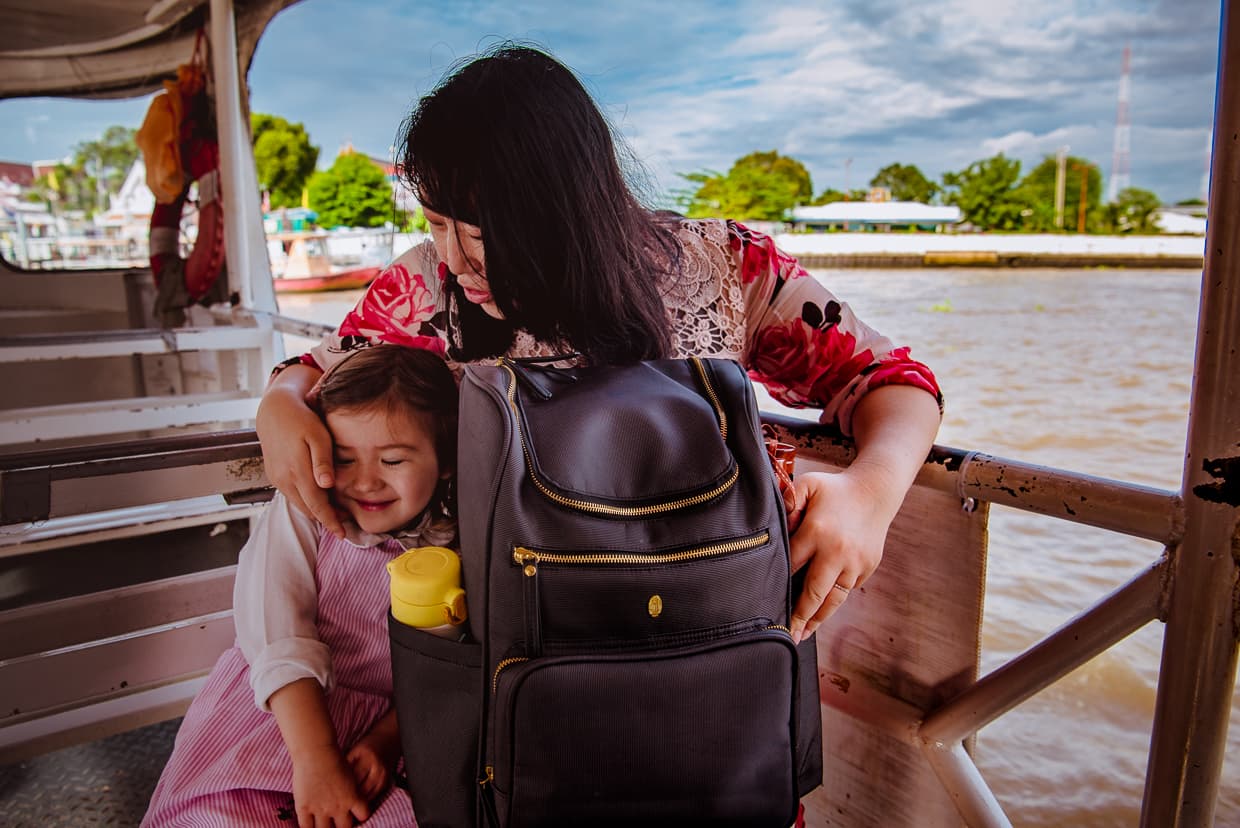 Riding the ferry to Wat Arun in Bangkok, Thailand.