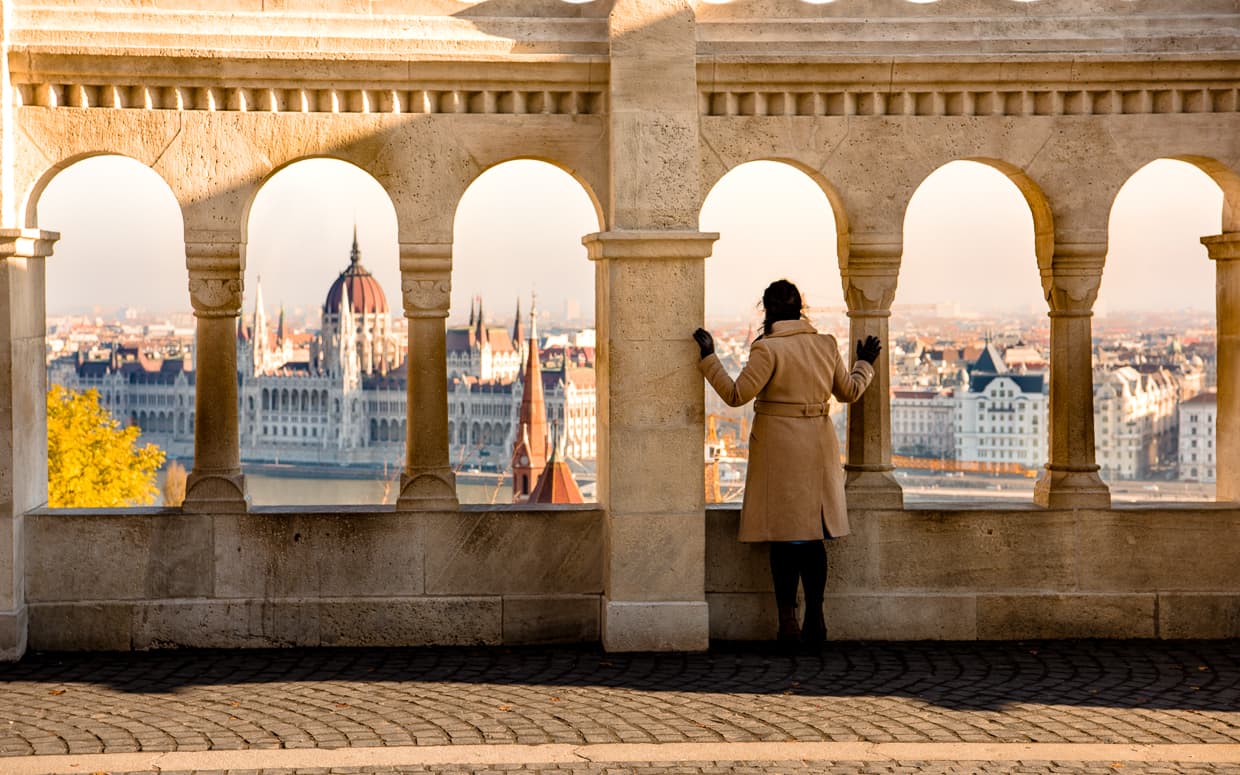 The view from the Fisherman's Bastion. The Hungarian Parliament Building is in the Background.