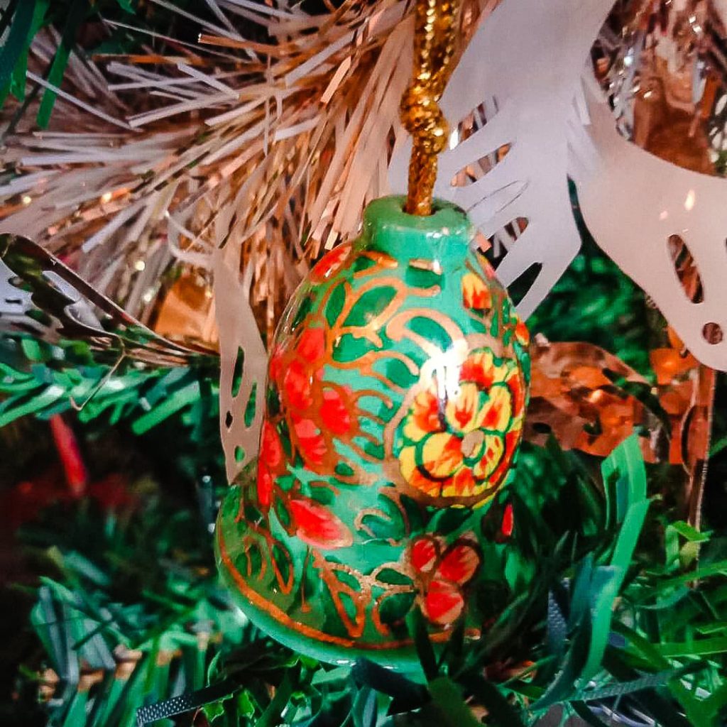 A bell shaped ornament from a Christmas market in Budapest.