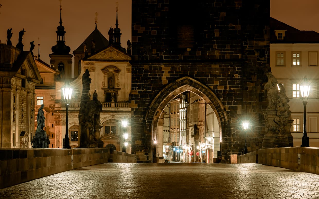 The Charles Bridge tower in Prague, Czech Republic.