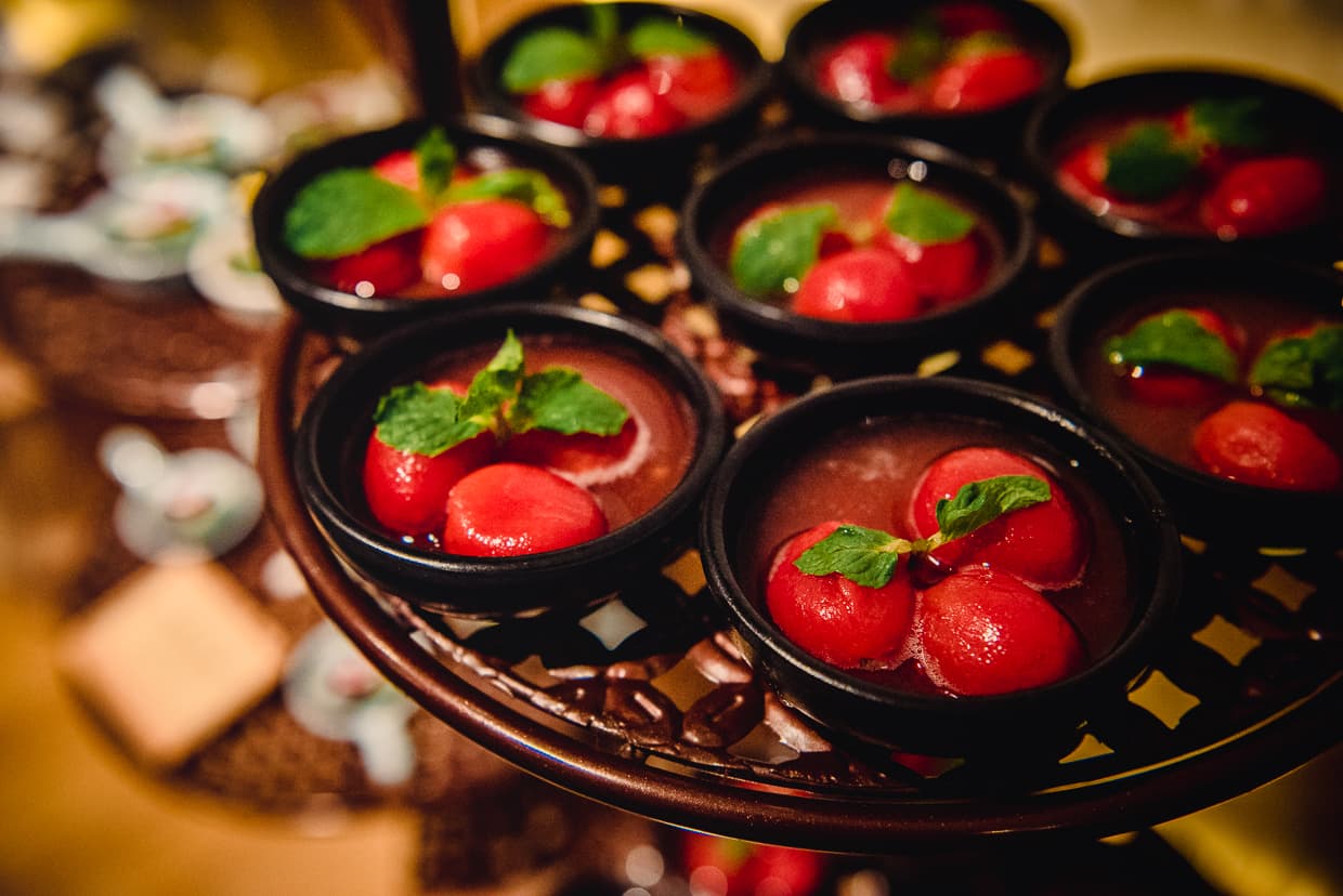 Cherry tomatoes in cherry sauce at a Dali, China vegetarian restaurant.