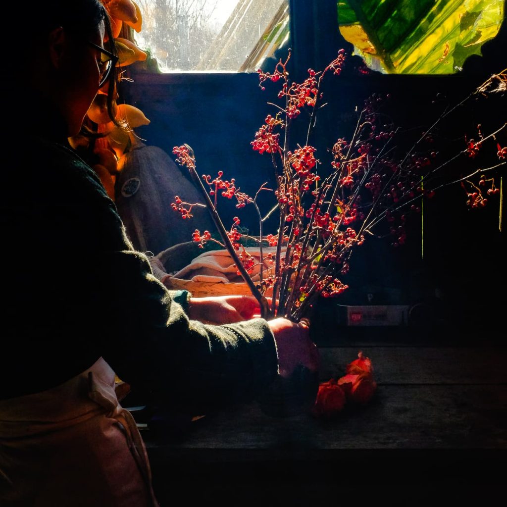 Decorations placed near a window in a Dali, China farmhouse.