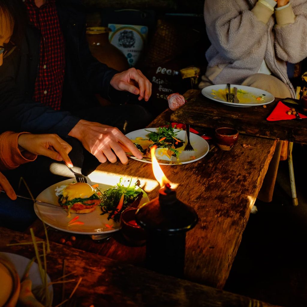 People eating Christmas brunch in Dali, China.