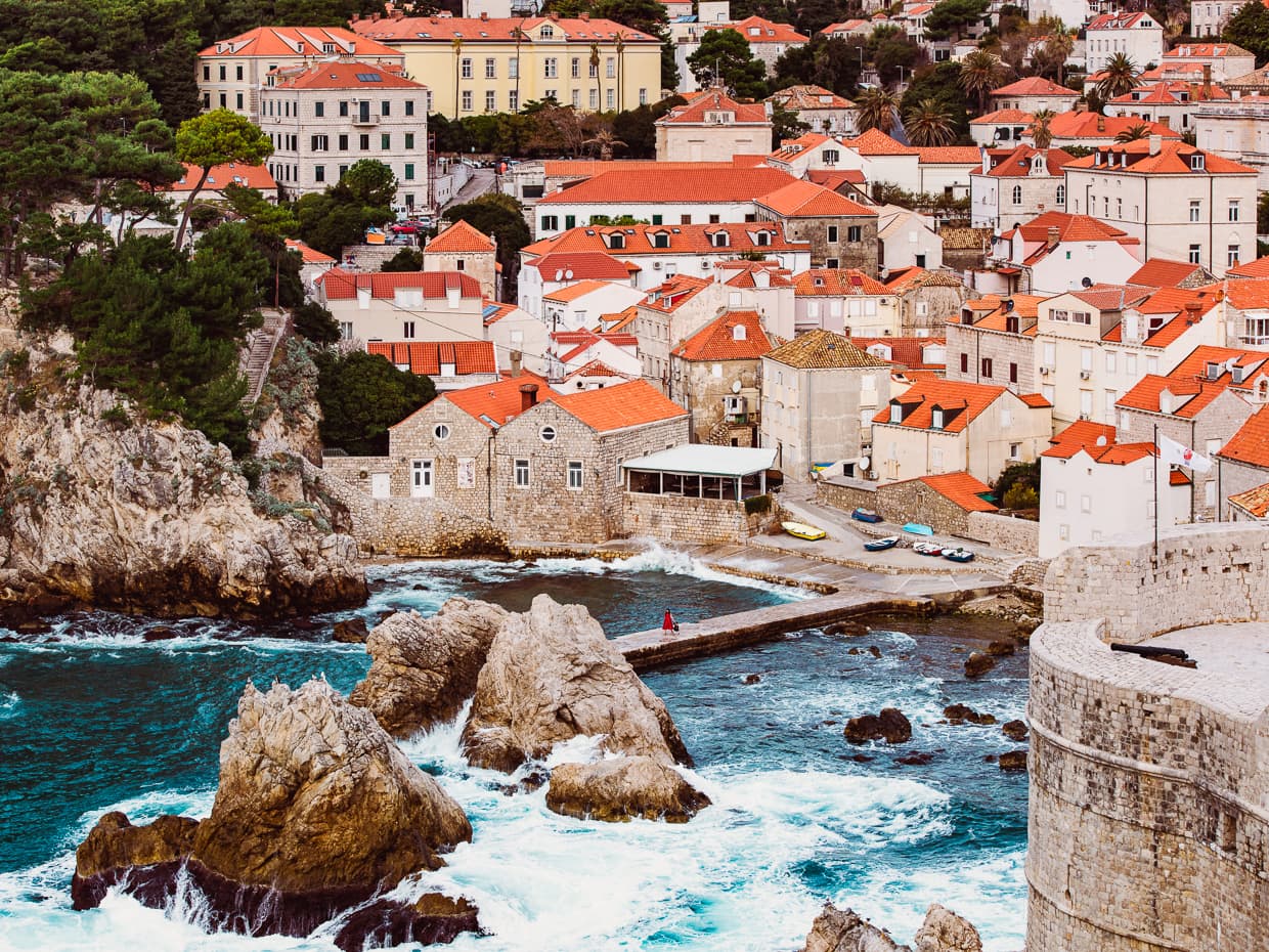 The view of the rocks below from high on Dubrovnik's City Walls.