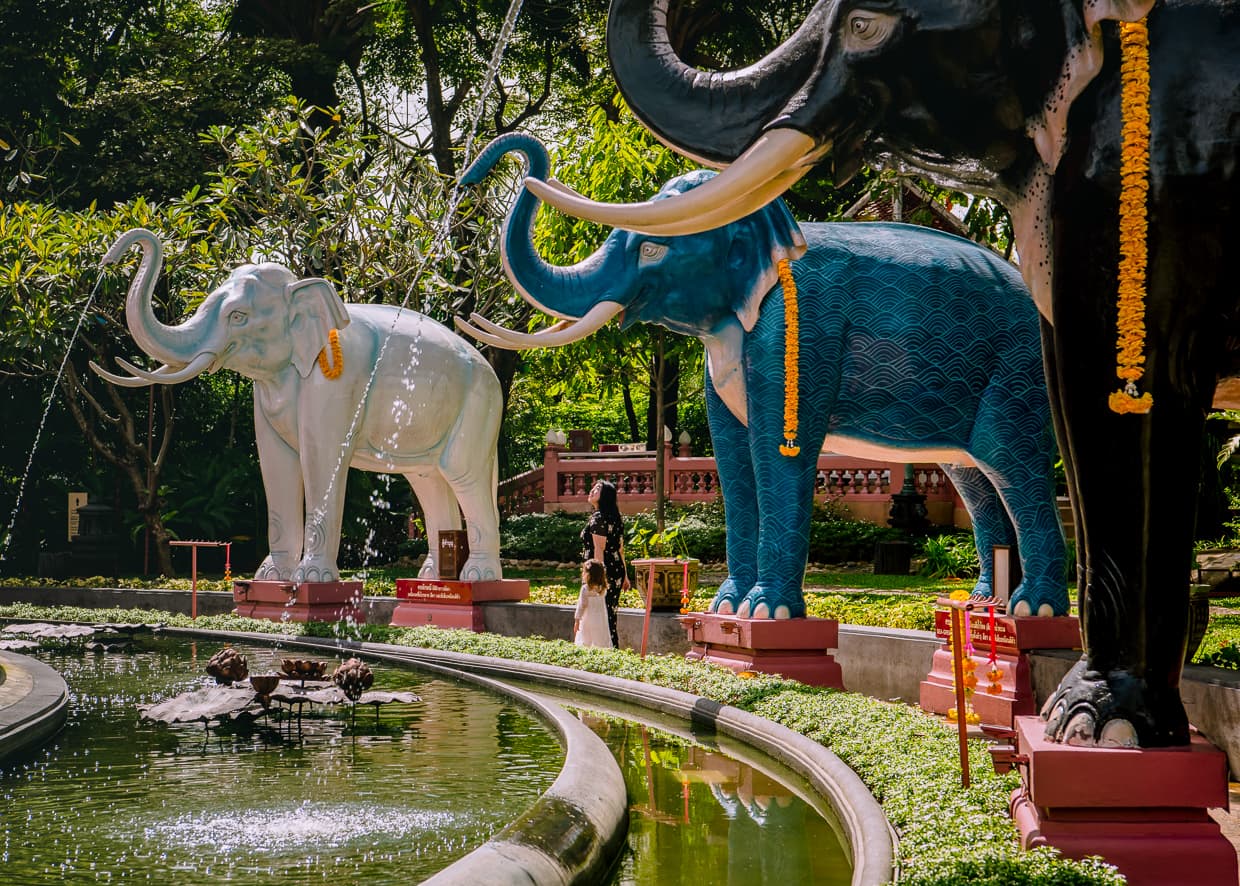 Elephant fountains that surround the Erawan Museum in Thailand.