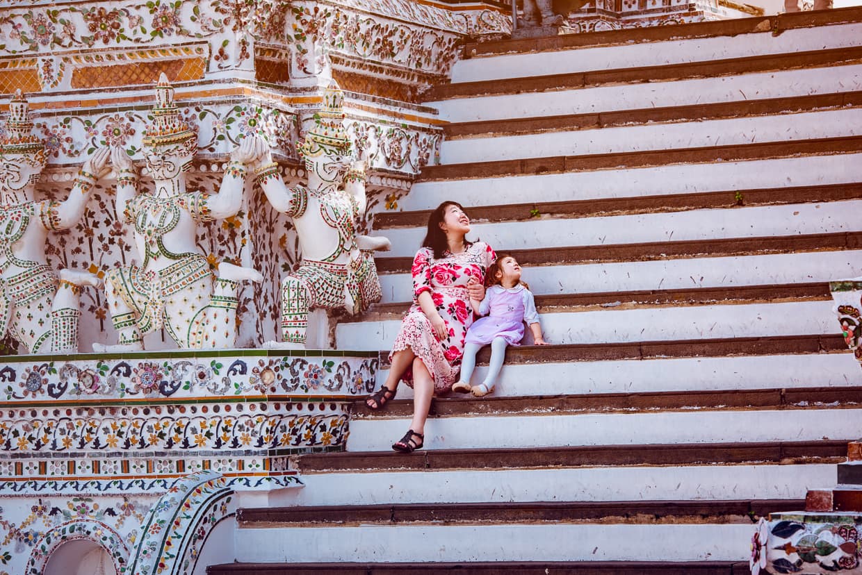 Family at Wat Arun in Bangkok, Thailand.