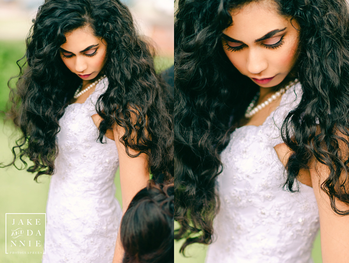 The bride lets her hair down between the wedding ceremony and the reception.