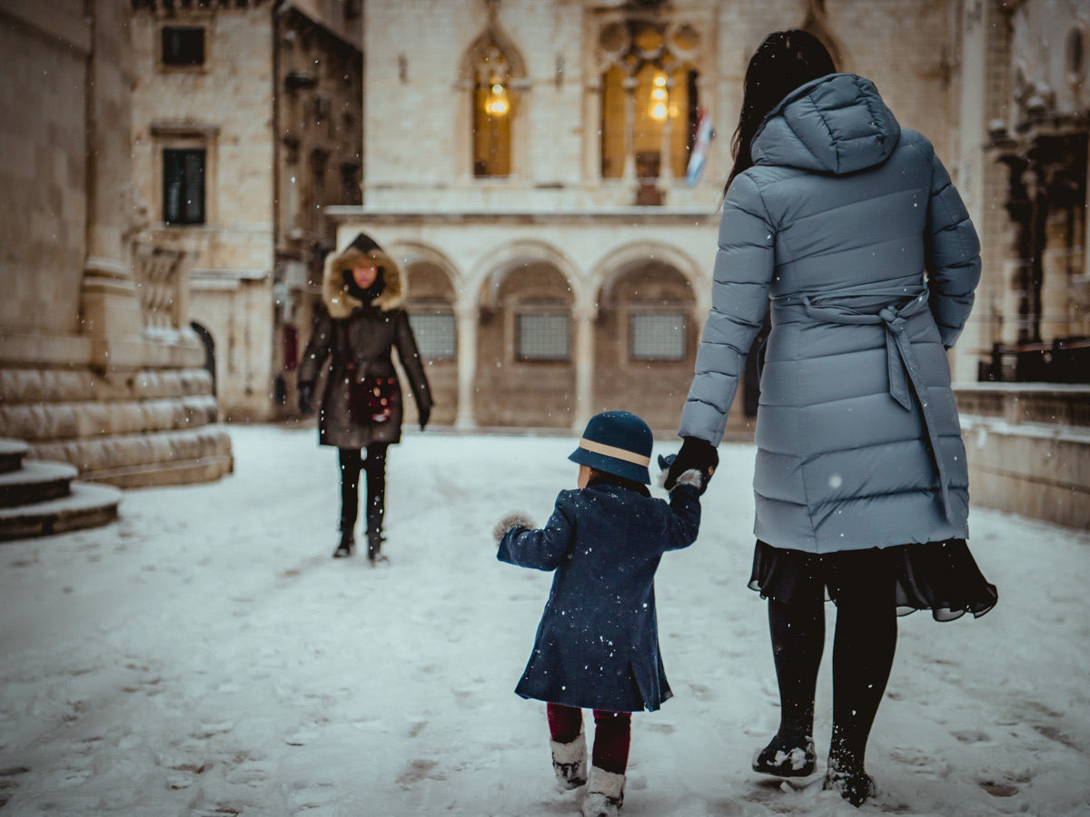 Walking the snowy streets of Dubrovnik, Croatia after a rare winter snow.