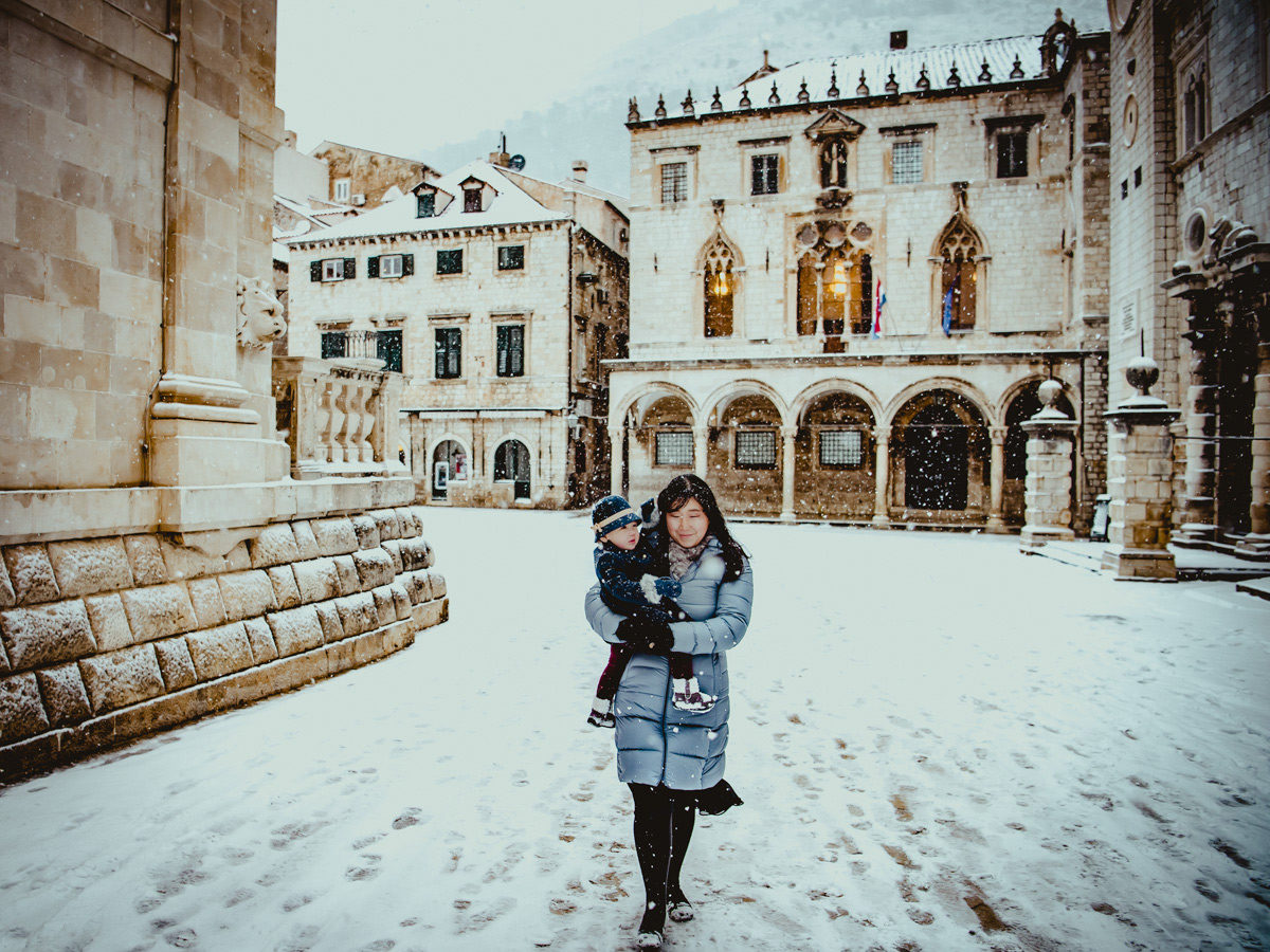A walk in the snow on a winter day in Dubrovnik, Croatia