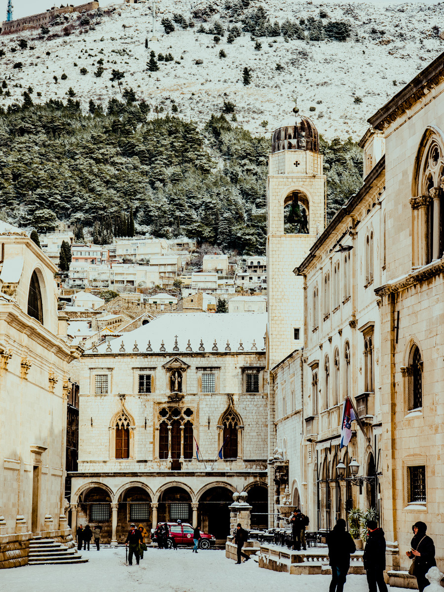 Dubrovnik, Croatia covered in winter snow.