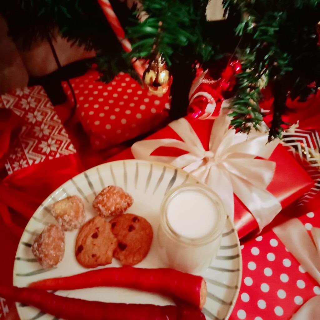 Milk and cookies under the Christmas tree.