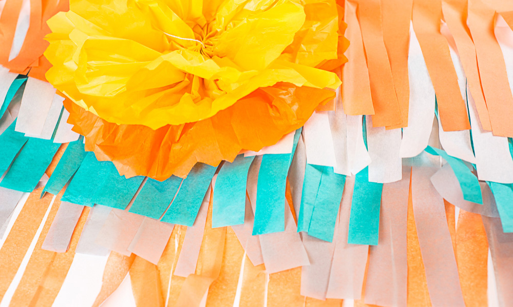 The finished product: colorful tissue paper fringes