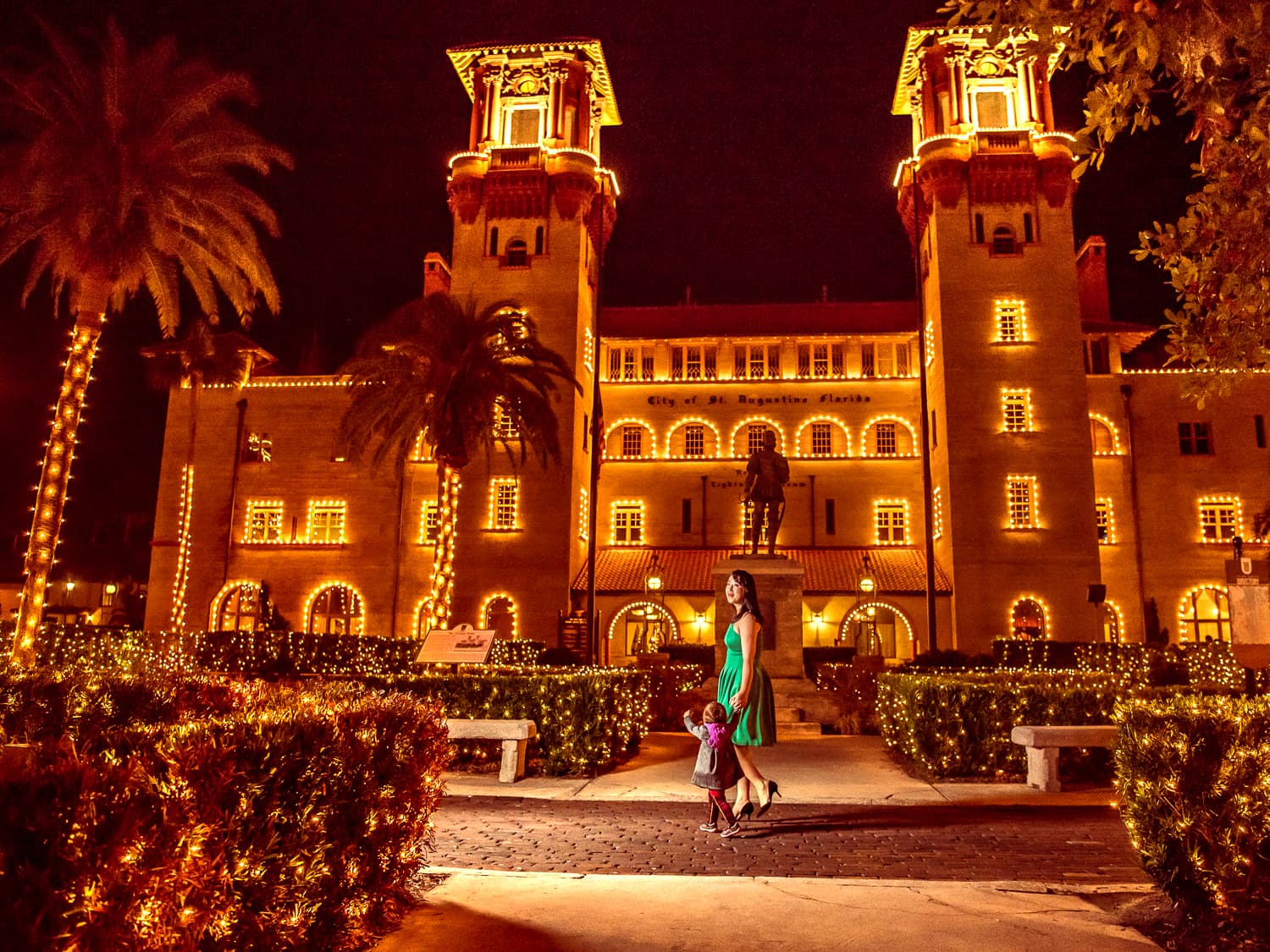 Christmas lights at St. Augustine's Lightener college.