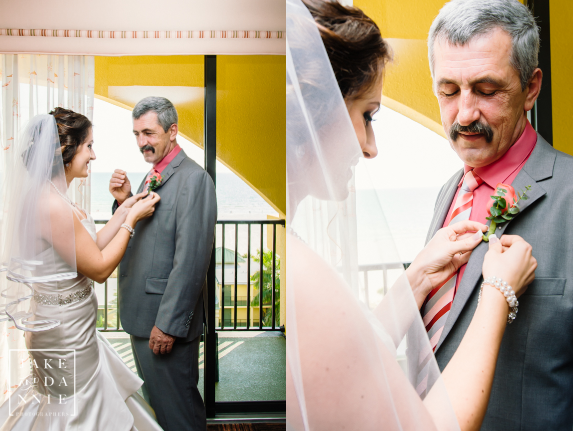 The bride helps her father with his boutineer