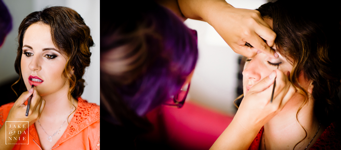 The bride's makeup is applied at the Sirata Beach Resort in St. Petersburg, Florida
