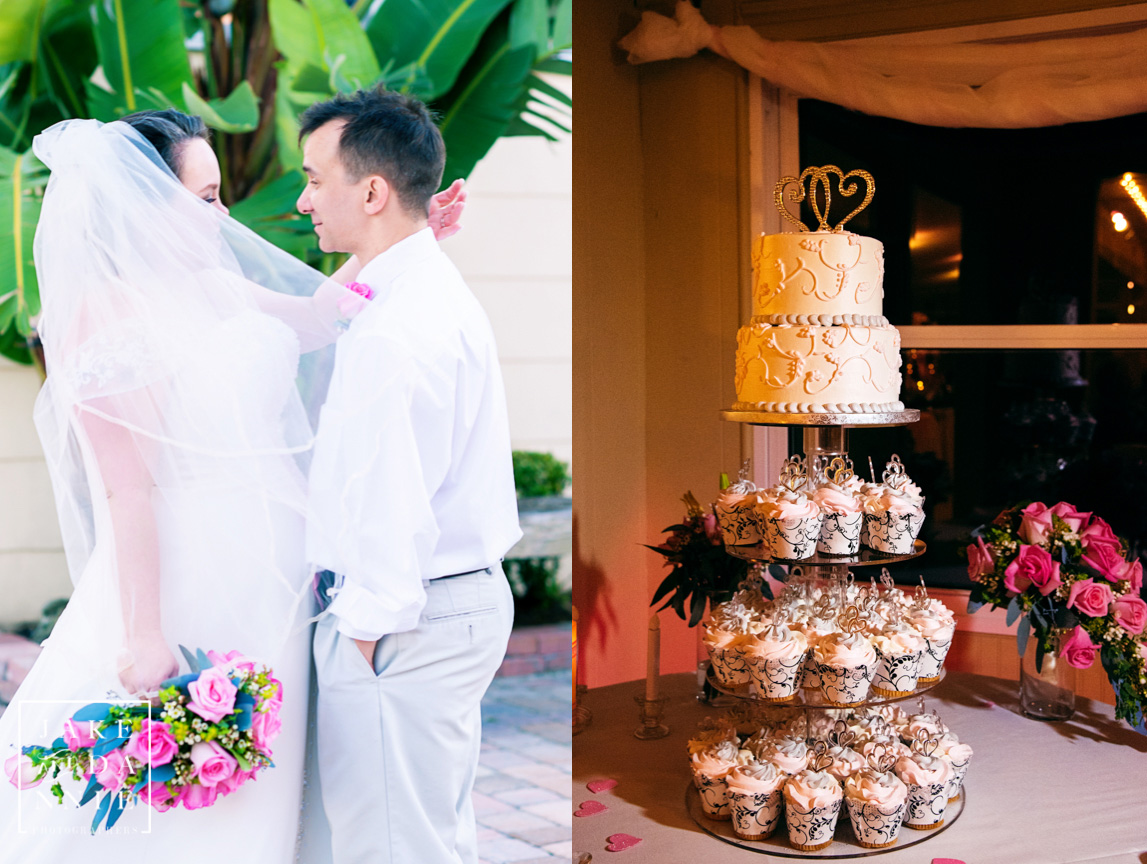 Just before the wedding reception the couple spend some romantic time together and the wedding cake and cupcakes await.