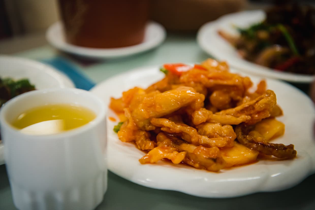 Sweet and sour lotus root at a Dali, China vegetarian restaurant.