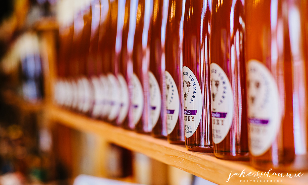 Rows of bottles of honey in the savannah bee company in georgia