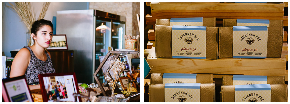 the cashier and boxes of honey products in the Savannah Bee Company