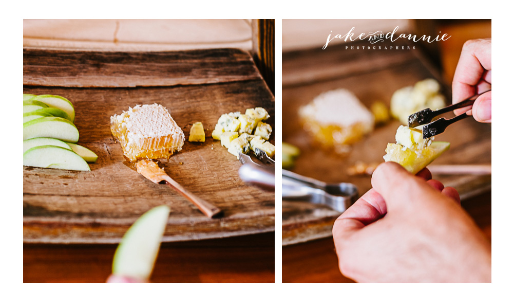 The savannah bee company had free samples of honeycomb served on apple with bleu cheese