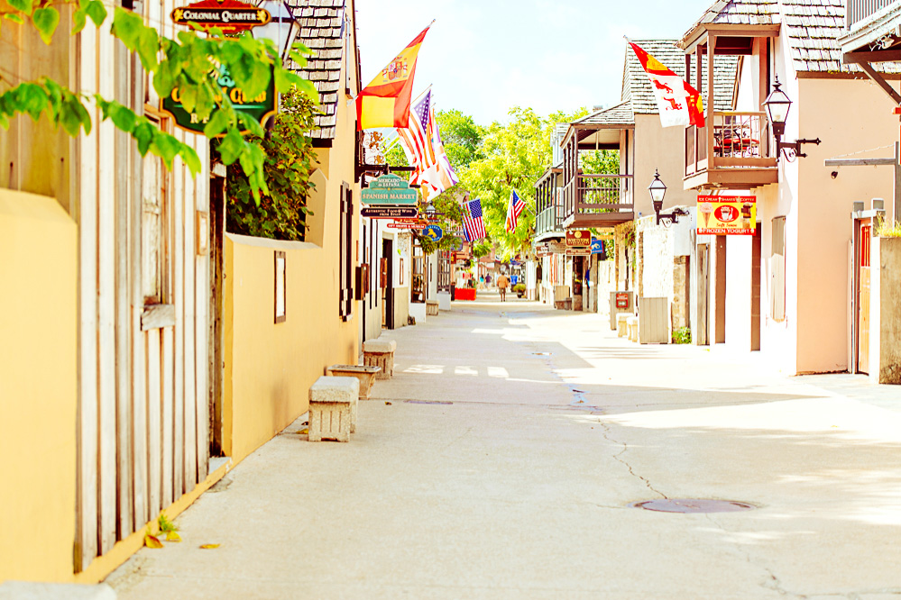 The street of the tourism center of St Augustine Florida has lots of shops and boutiques