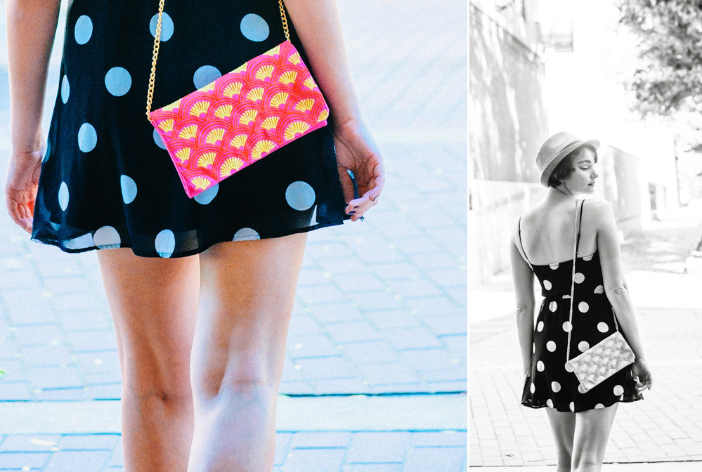 Polka dot dress and a pink purse by #JakeandDannie