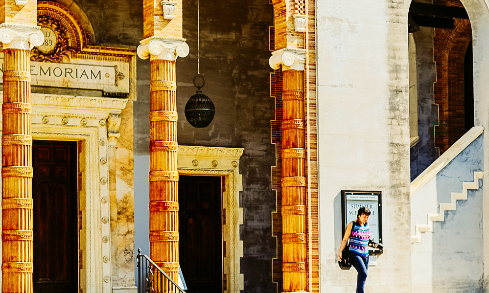 Walking on the steps of an old church in st augustine, florida