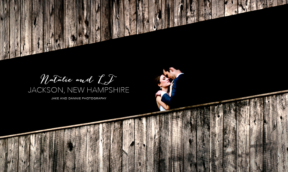 Bride and groom embrace on a bridge in Jackson New Hampshire