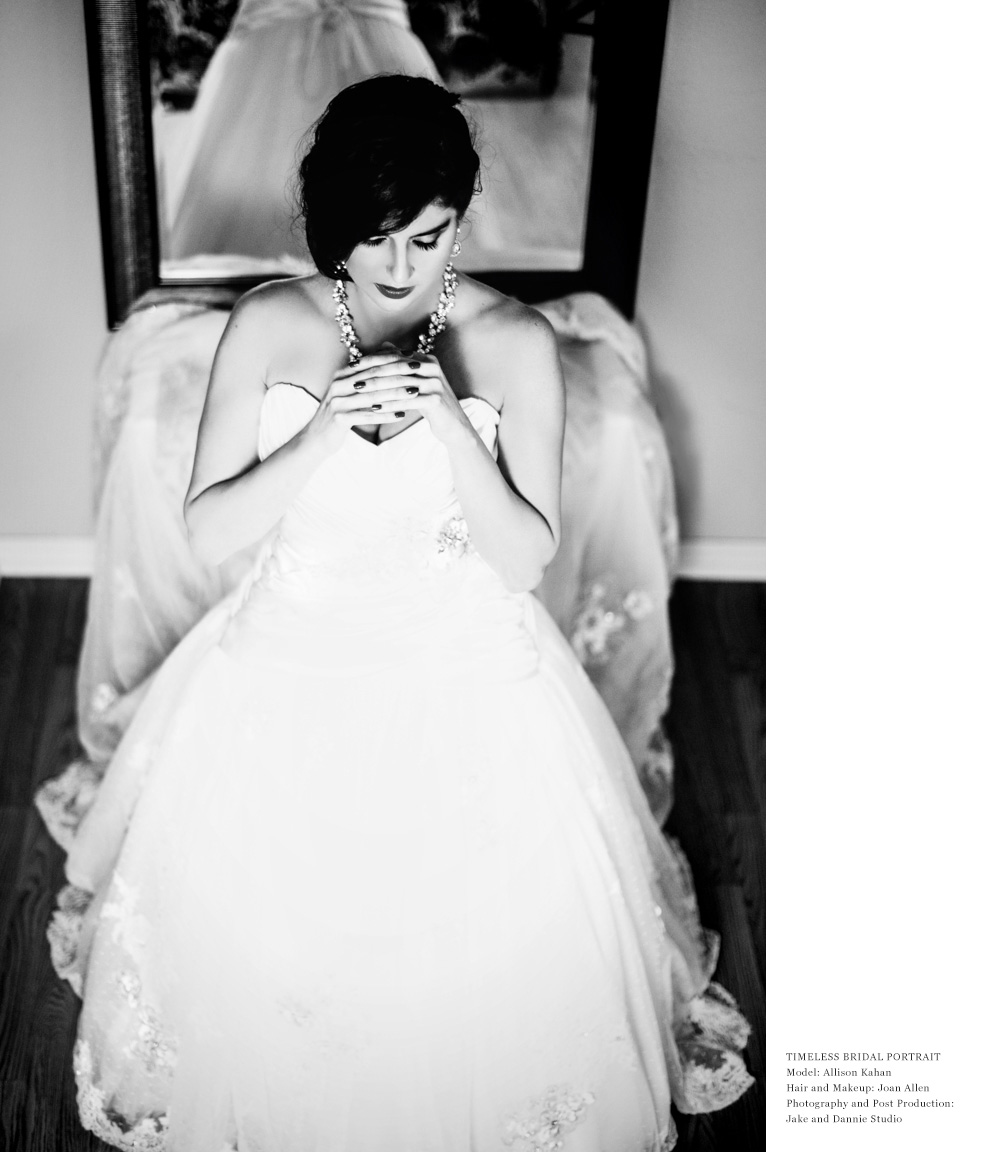 A bride praying in her wedding dress