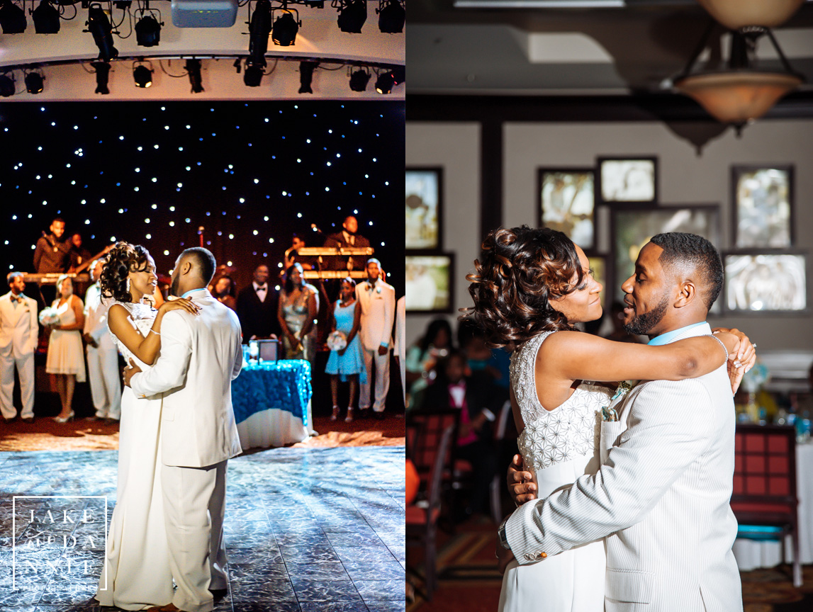First Dance at the wedding reception in front of a starry stage