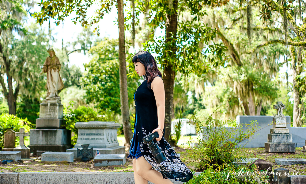 Dannie poses near a statue in the Bonaventure Cemetery. Jake took the picture