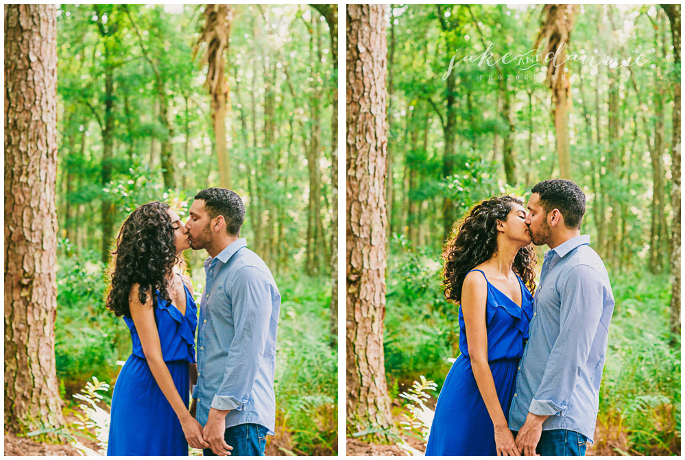 tender moment in the woods, kissing in couples photos
